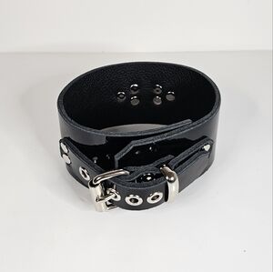 Black Patent Leather BDSM Collar - Large Bondage Ring - 2-1/2" Wide